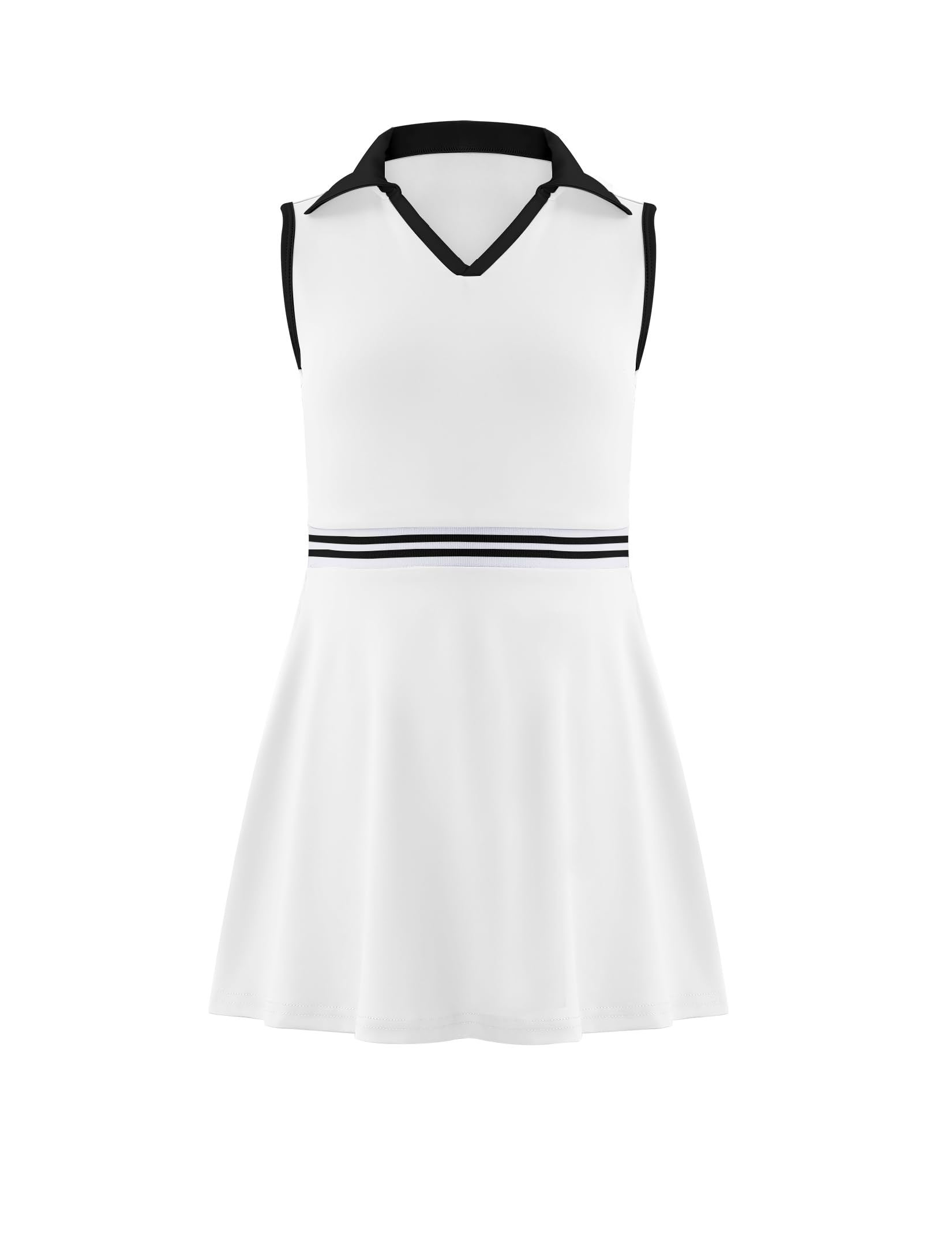 Girls Tennis Dress Golf Outfit Sleeveless Athletic Dresses Polo V Neck Sport Skirt with Pockets 4-13Y