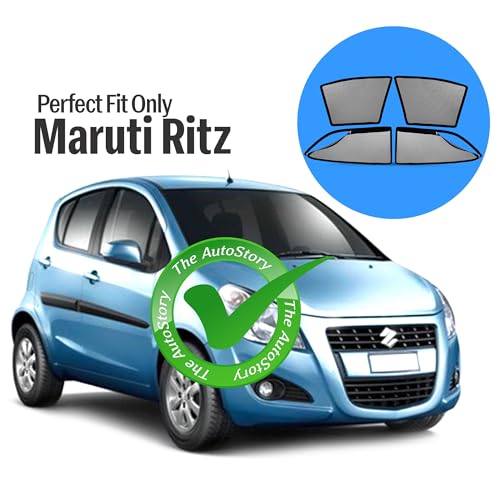 Image of AutoStory Magnetic Car Sunshade for Maruti Ritz | Front Half Cut for Mirror Visibility + Rear Full Coverage with Zipper | Heavy Heat & UV Protection | Privacy Side Window Curtains Shades