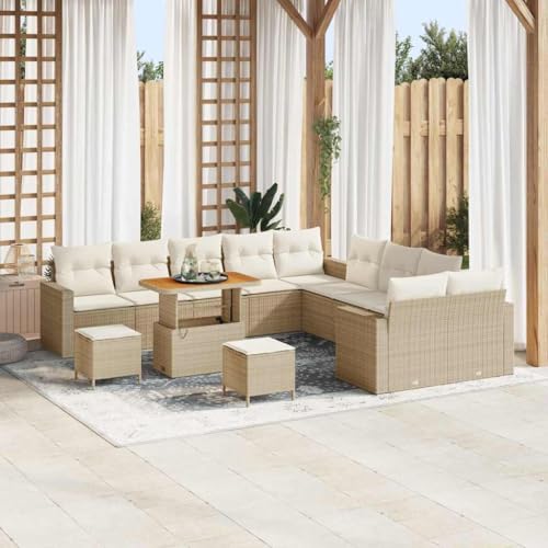 QJBSAVVA 13-Teiliges Outdoor Lounge Sofa Set Poly Rattan Beige Creme...