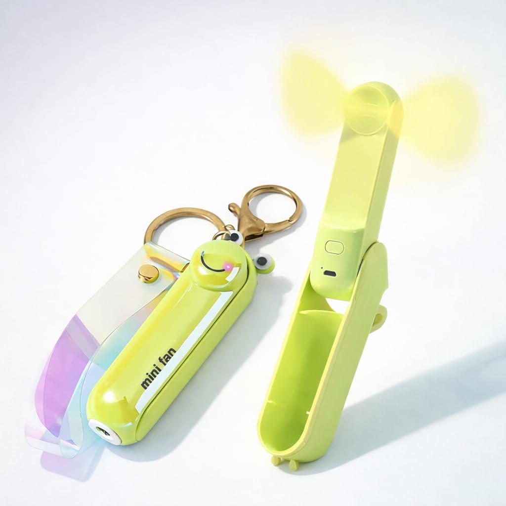 3-in-1 Portable Mini Fan with Torch & Keychain | USB Rechargeable Folding Handheld Fan | Pocket Size Cooling Fan for Travel, Office & Outdoor Use (Green, 1 Pc)-image-41