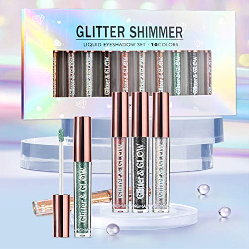 10 Colori Liquido Glitter Eyeshadow Set, Metallic