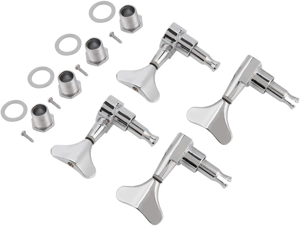 Sealed Bass Tuning Pegs 2L&2R – Zinc Alloy Metal Tuning Pegs Keys Sealed Machine Heads for Jazz Bass Guitar Maintenance,Fishtail Button Design(Black)