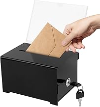 DAJASD Spendenbox Abschließbar, Acrylspendenbox, 16 x 12 x 10 cm Empfohlene Box mit Schlüsselschloss für Visitenkarten Kommentare Stimmzettel Spenden Gewinnspiele(Schwarz)