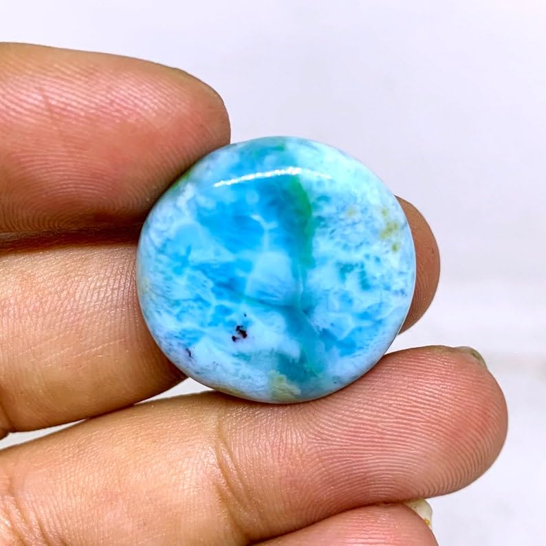 Larimar naturel rond 24mm cabochon bleu pour creation de bijoux - 3