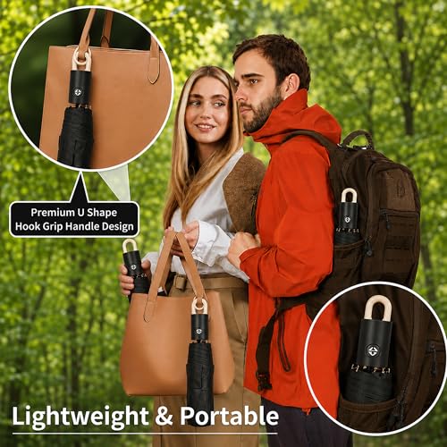 Image of AYSIS UV Umbrella with Novelty Clip Handle, Travel Umbrellas for Rain and Sun Windproof Compact, Automatic Open Close, 8 Ribs, Portable Umbrella for Men and Women