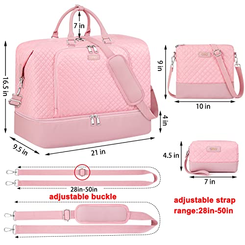 Image of Travel Weekender Bag for Women Overnight Bag with Shoe Compartment Oversized Travel Duffel Bag Carry On Tote with Trolley Sleeve 21 inch for Weekend Travel Business Trip, K-Pink Diamond 3pcs, Large