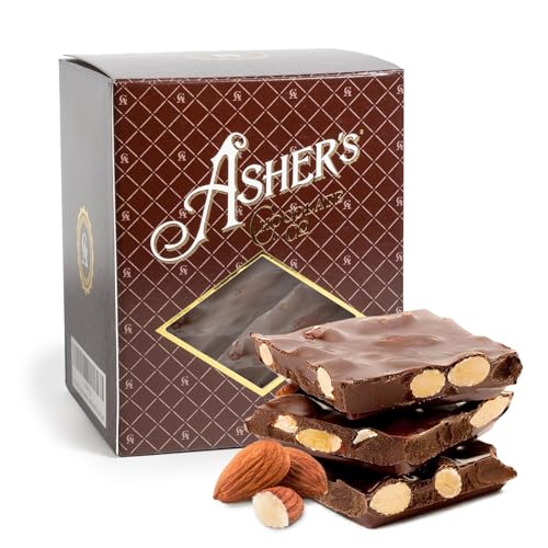 Asher's Chocolates, Gourmet Milk Chocolate Covered Almond Bark, Sweet and Salty Candy and Almonds, Small Batches of Kosher Chocolate, Diabetic Friendly, Family Owned Since 1892 (1 Pound, Sugar Free)