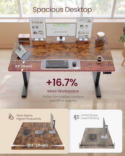 Image of VASAGLE Electric Standing Desk, 55.1 x 27.6 Inches Height Adjustable Desk, Sedentary Reminder, 4 Memory Heights, for Home Office, Rustic Brown ULSD315KD020S