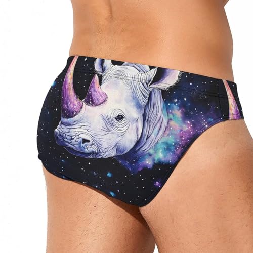 Rhino with Purple Horns Printed Swim Briefs for Men Sexy Bikini Swimwear Elastic Beach Trunks Bathing Suit4
