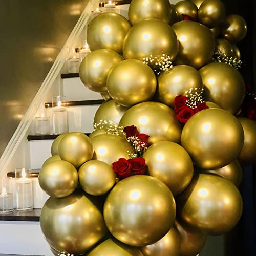 Image of Voircoloria 105pcs Metallic Gold Balloons 12inch Party Latex Balloons for Birthday Graduation Baby Shower Wedding Anniversary New Year Party Decorations