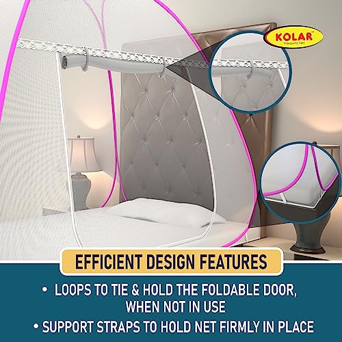 Image of KOLAR Supreme On Mosquito Net for Single Bed|Polyester 30 GSM|Foldable Machardani |Strong and Durable|Tent Type Corrosion Resistant - White Pink