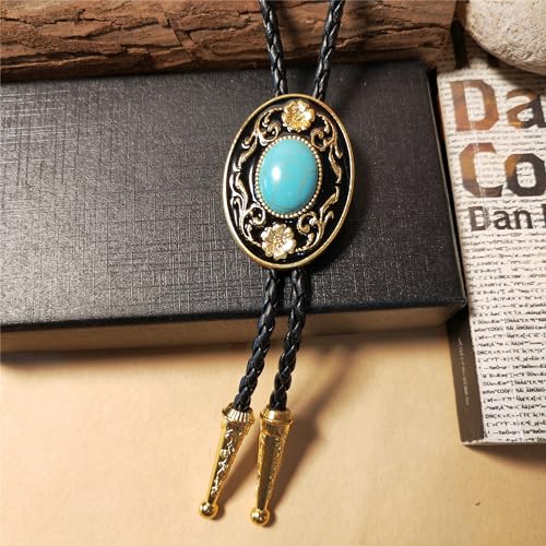 Image of Turquoise Agate Granite BOLO Tie for Men Women Leather Wedding Necklace Western Cowboy Necktie