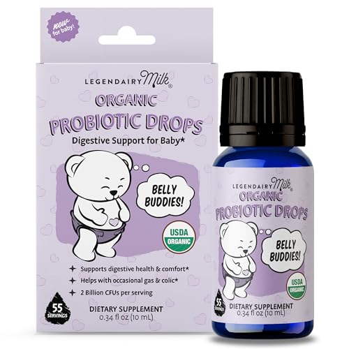 Image of Legendairy Milk Baby Probiotic Drops Organic - Gas and Colic Drops for Newborns & Toddlers - Digestive Support, Constipation Relief - Supports Occasional Diarrhea, Gas & Bloating, Reflux - 55 Servings