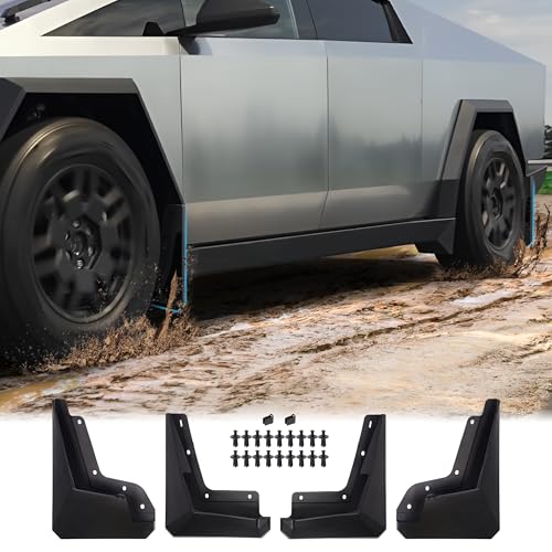Image of Cybertruck Mud Flaps Mud Splash Guards for Tesla Cybertruck Accessories, OEM Style Mudguard Protection with Hardware, All-Weather Front and Rear Wheel Mudflaps for Cyber Truck 2024, 4 Pcs
