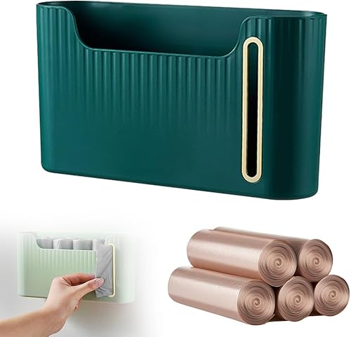 Miniatura 8 de Organizador de bolsas de basura montado en la pared con 5 rollos de bolsas de basura, soporte autoadhesivo para bolsas de plástico, dispensador