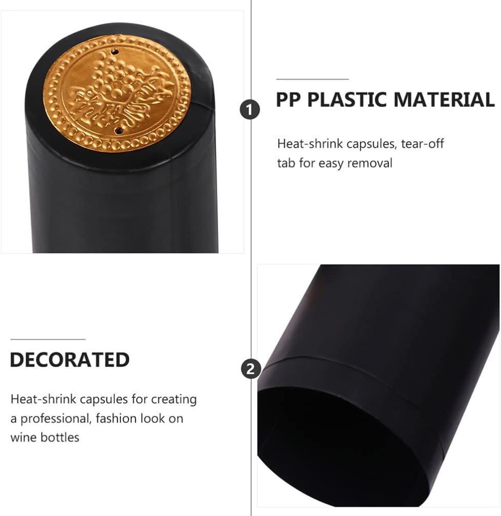 Gadpiparty Wine Bottle Shrink Caps Heat Shrink Capsules 50Pcs Black Wine Wrap for Cellars Home Bar and Bottling 2.36X1.18X1.18In