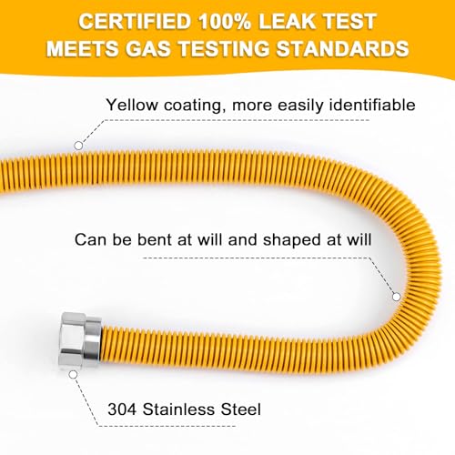 AMI PARTS 48" Flexible Gas Line Kit Yellow Coated, Gas Hose Connector Kit for Dryer, Stove, Water Heater,5/8" OD(1/2" ID) Stainless Steel Gas Line with Connector 1/2" MIP &1/2"FIP & 3/4"MIP Fitting by AMI PARTS - Used condition - Image 4