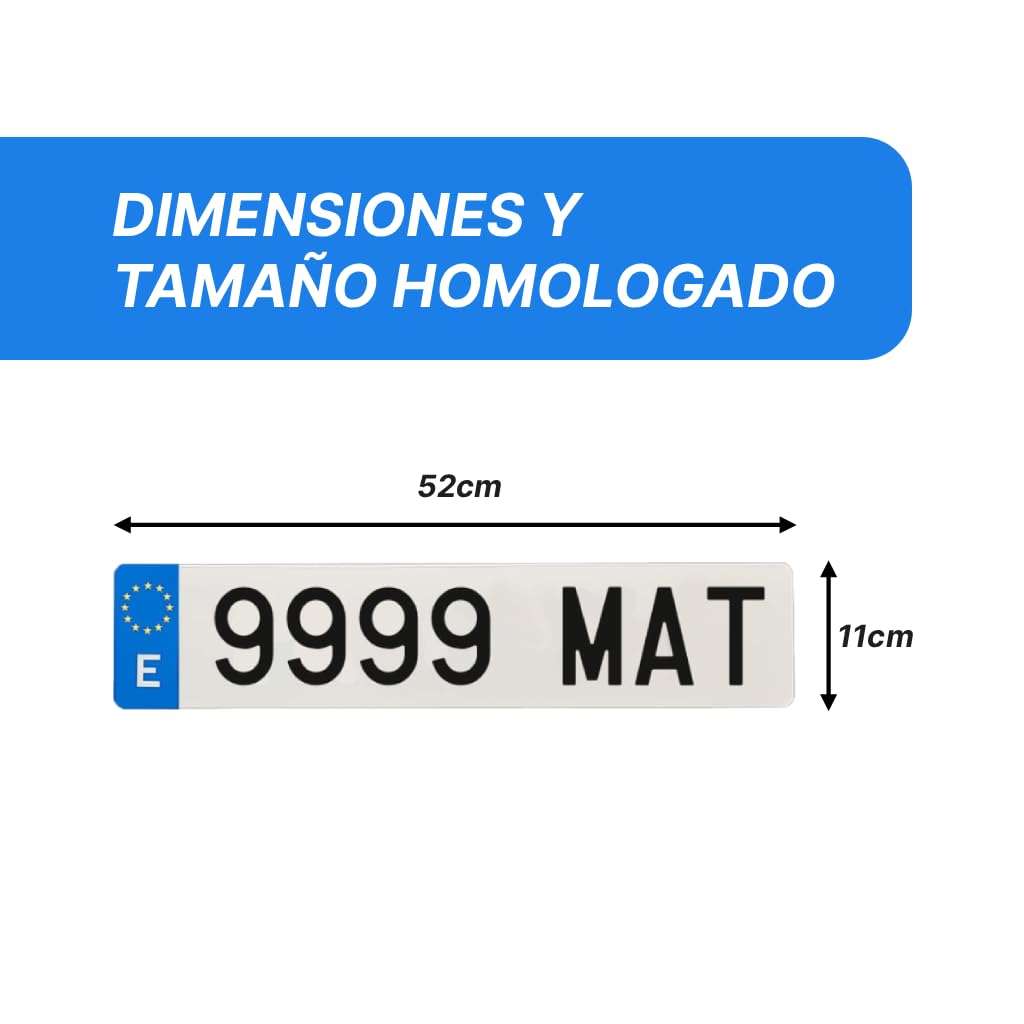Matrícula Acrílica Homologada 52x11 CM | Matrícula de Coche Universal Europea | Material Resistente y Elegante | Fácil y Rápida Instalación (Pack 2 Unidades)