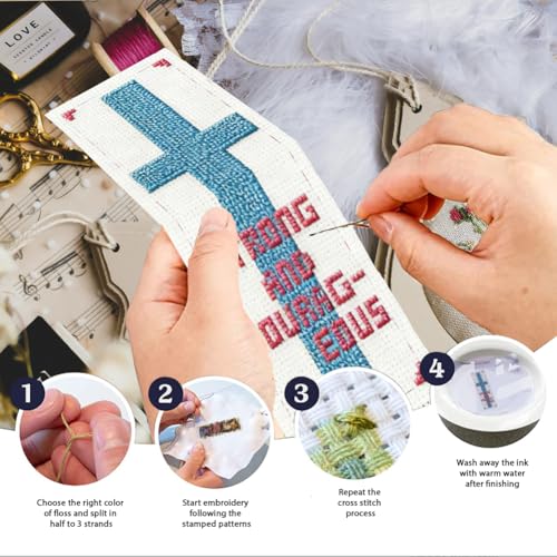 Image of INFUNLY 6pcs Cross and Word Cross Stitch Bookmark Kit for Beginners DIY Cross Embroidery Bookmark Kits Inspirational Words Needlepoint Kit with Instruction Easy Cross Stitch Set for Book Lovers Reader