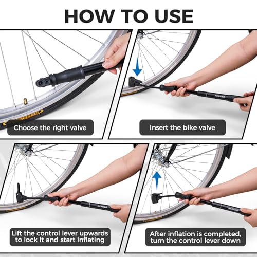image for NUWAB Mini Bike Pump with Gauge, 10 Inch Portable Hand Bicycle Pump, 1