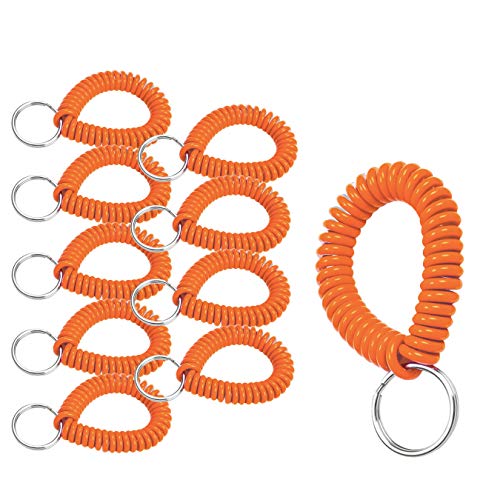 Image of Lucky Line 2 inch Spiral Wrist Coil with Steel Key Ring, Flexible Wrist Band Key Chain Bracelet, Stretches To 12 inch Orange, 10 Pack (41050)