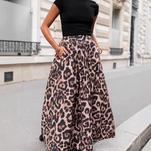 Leopard Skirt A-Line Swing Pleated Maxi Skirts for Women Cheetah Print with Pocket 2025 Spring4