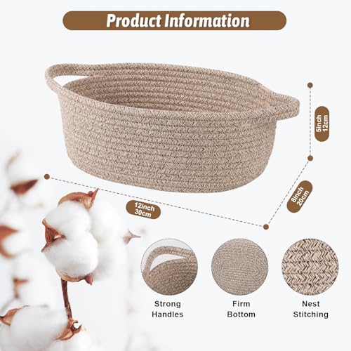 Image of OIAHOMY Small Woven Basket with Gift Bags, Ribbons & DIY Label Card, Baskets for Gifts Empty, Small Rope Basket 12 * 8 * 5IN, Cute Decorative Baskets with Handles for Baby Pets, Toys, Blown