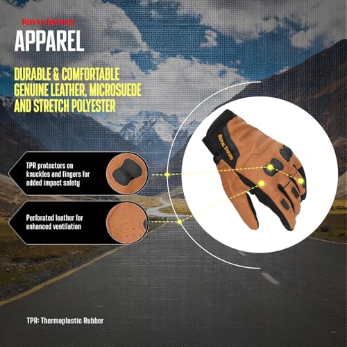 Image of Royal Enfield PHOENIX GLOVES | Leather & Microsuede Hybrid | TPR Knuckle Protection | Perforated Ventilation | Touchscreen Ready | Reinforced Palm Grip | Neoprene Anti-Chafing Cuff BLACK S