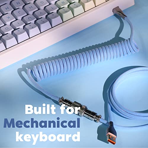 Image of EPOMAKER Mix 1.8m Coiled Type-C to USB A TPU Mechanical Keyboard Space Cable with Detachable Aviator Connector for Gaming Keyboard and Cellphone(Peacock Blue)