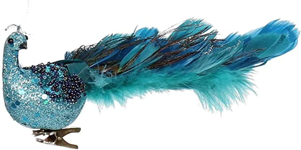Blue Peacock Decorative, 12" Glittered Bird Clip-On Tree Ornament for Party and Christmas Decorations(1 Pack)