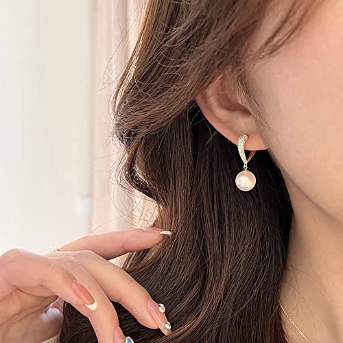 14K Gold Plated Pearl Dangle Drop Hoop Earrings For Women Girls Cubic Zirconia Crystal Love Heart Small Huggie Hoops Wedding Earrings Fashion Jewelry Gifts #TOP1