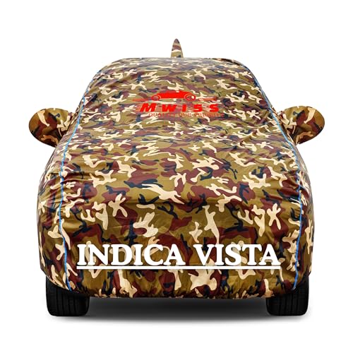Image of Waterproof Car Cover for TATA Indica Vista | Dustproof, UV & Scratch Resistant Soft Cotton Lining | Triple Stitched, Mirror Pockets & Elastic Hem | Jungle