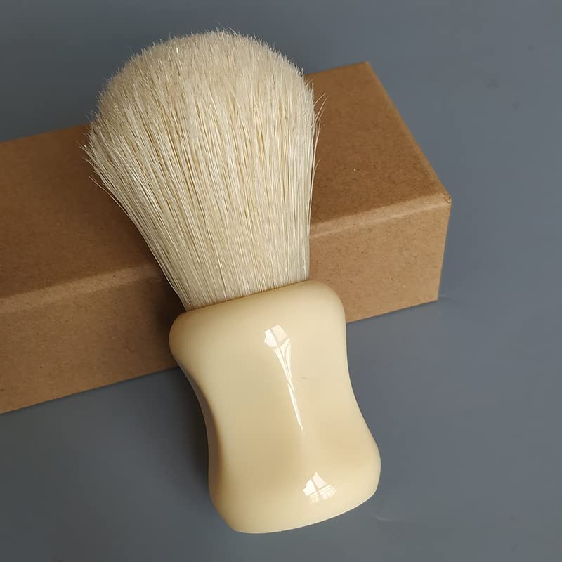 plisoft boar bristle hair shaving brush good backbone and break in hair short handle (WHITE)