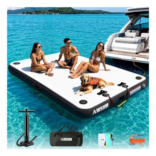 AWSUM Inflatable Floating Dock 8ft Heavy Duty Floating Platform with Non-Slip Surface for Lake Beach & Ocean Inflatable Water Mat Island Raft