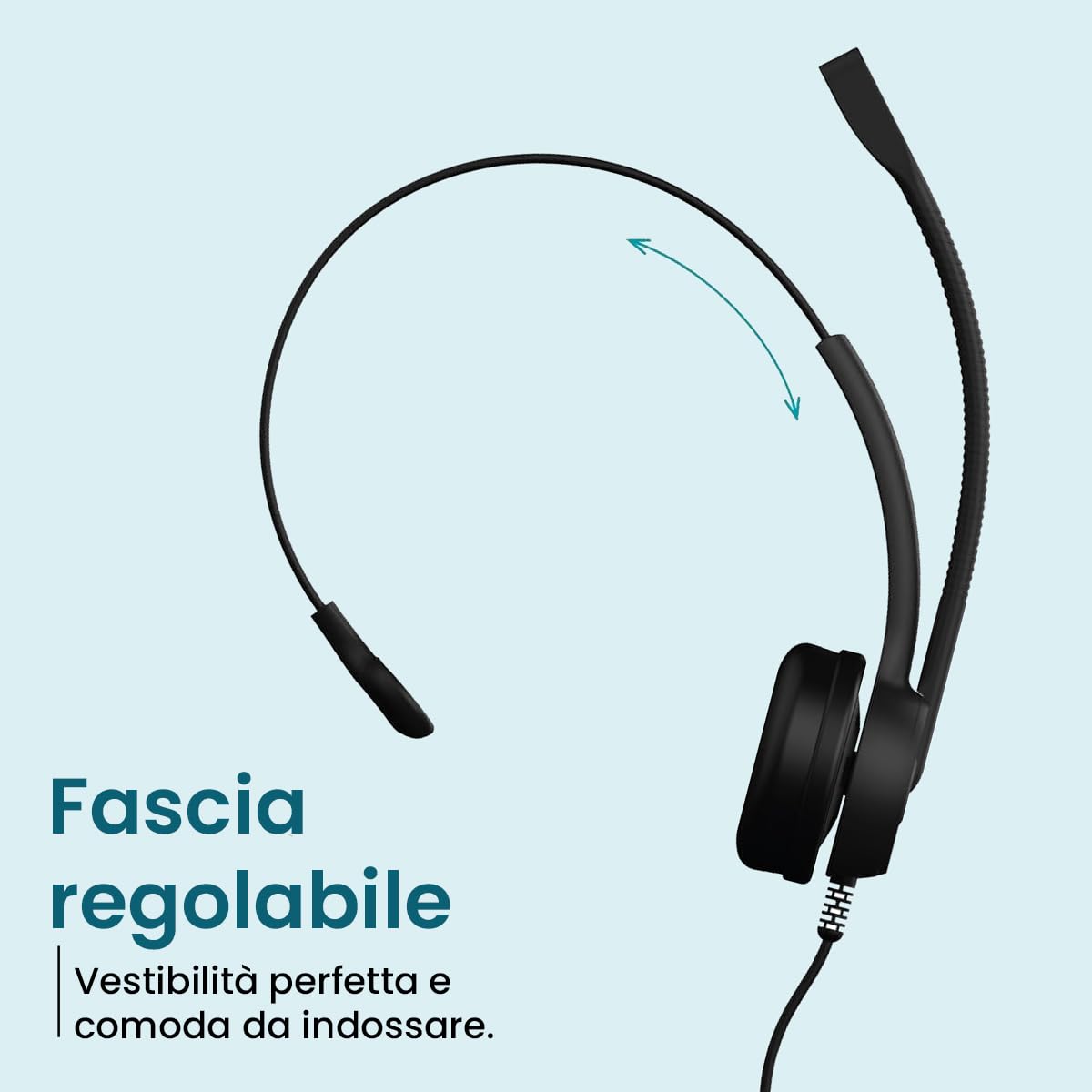 ADOC Cuffie con microfono HC01, cancellazione del rumore, cavo 1,5 m, cuscinetti in pelle, fascia regolabile, microfono girevole a 360 gradi. Colore: nero.