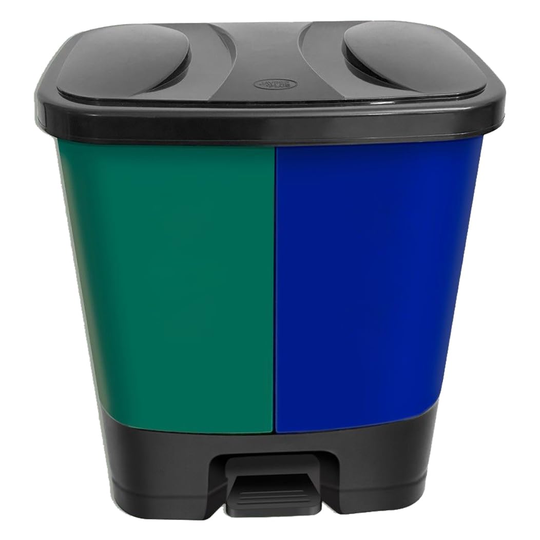 M1SS Double Kitchen Pedal Bin – 2-in-1 Step-On Pedal Dustbin with 37L Capacity, BPA-Free, 2 Compartments for Dry & Wet Waste for Easy Waste Disposal Indoor or Outdoor Rubbish, Dustbin [Green + Blue]