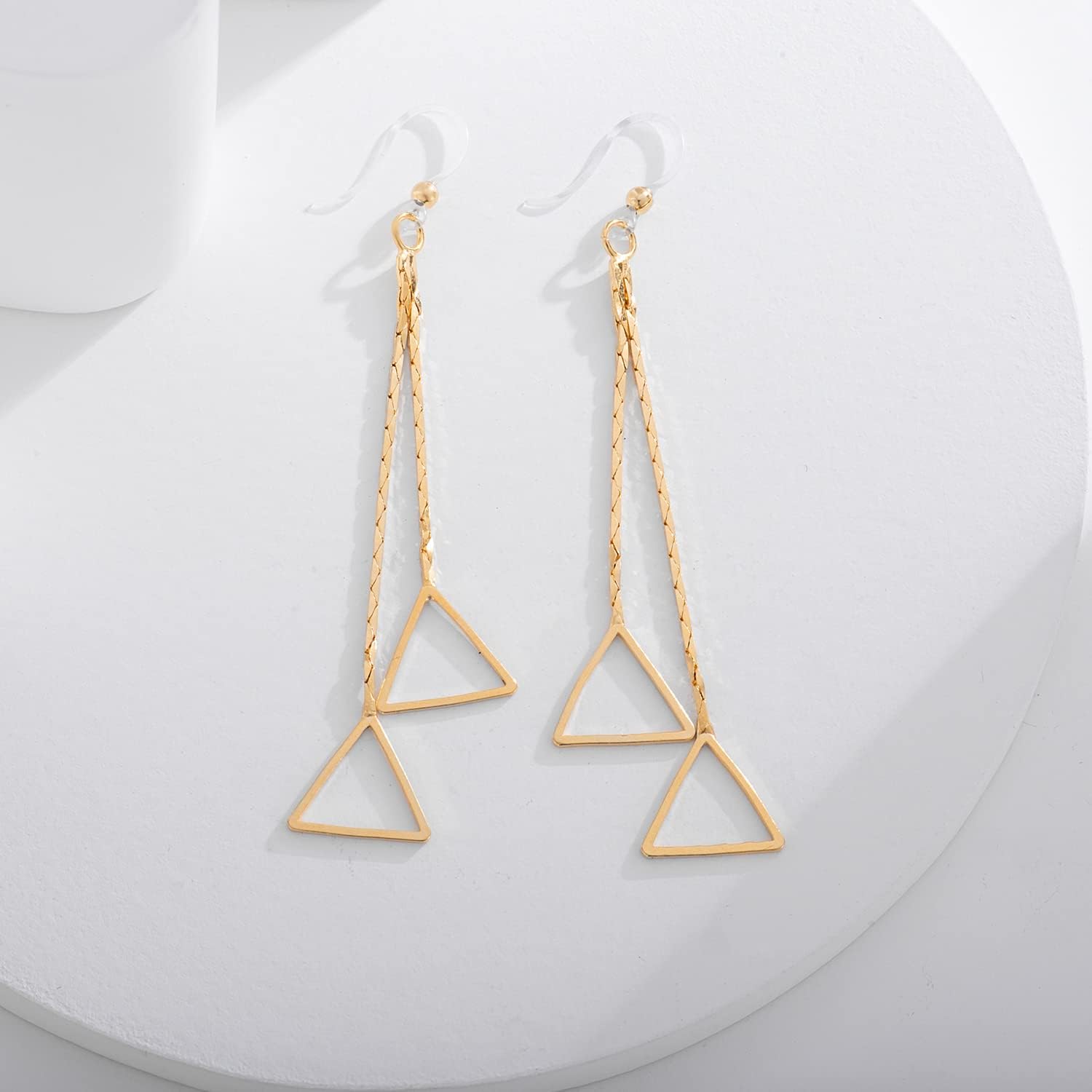 Plastic Earrings,KMEOSCH Drop Dangle Triangle Earrings on Plastic Hooks for Sensitive Ears - Image 3
