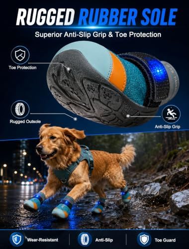 Light Up Dog Shoes, Breathable Anti Slip, Reflective Rugged Sole Paw Guards (#2) - 3