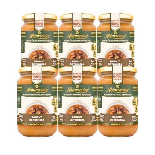 Natursenior - Comida Triturada para Personas Mayores - Pack Puré Ragout de Ternera - 100% Natural, Omega 3, Fibra, Proteína - 6 uds x 340g