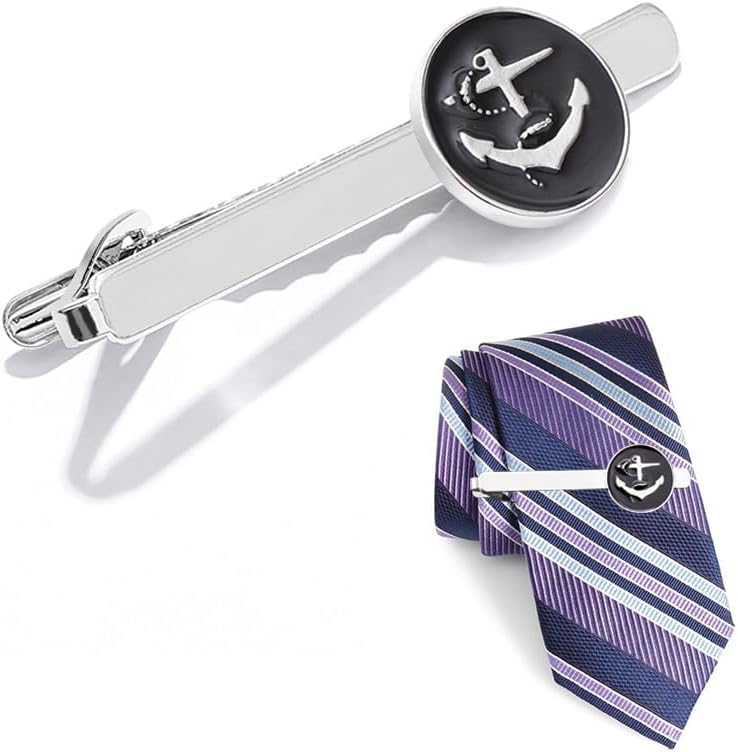 XFSRG Pince à Cravate Ancre Marine Médaillon Argenté Accessoire Homme Élégant Attache Cravate...