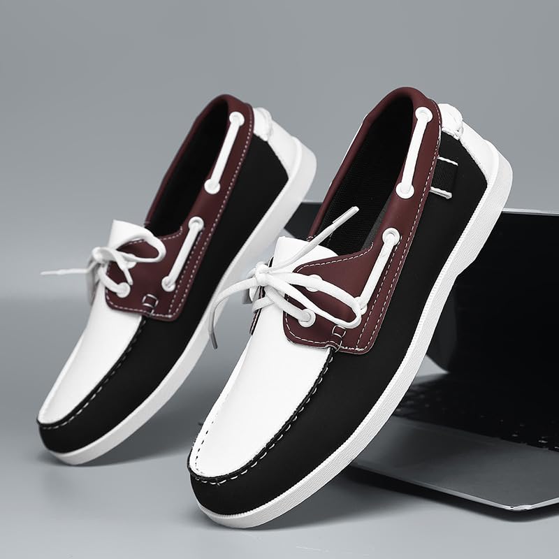 Men's Loafers - Classic Casual Lace-Up Shoes Boat Shoes Round Toe, Rubber Sole, PU Upper, Retro Style for Spring/Summer/Autumn2