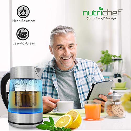 Nutrichef Hot Water Boiler Glass Kettle-Digital 1.7L Portable Easy Pour Teapot Electric Coffee Brewer Stainless Steel Inner Pot Filter, Adjustable Temperature Control,60 Mins Keep Warm Pkwtk75.5 #TOP6