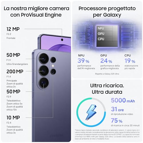 Samsung Galaxy S26 Ultra Smartphone AI, 256GB, 3 anni di Garanzia, Privacy Display Integrato, Processore Potente, Assistente Foto, Camera 200 MP, 5000 mAh, White [Versione italiana] - Immagine 5