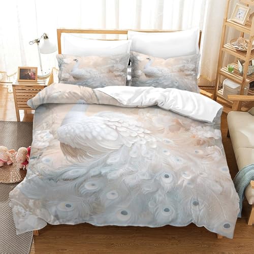 Housse de couette lion blanc 200x200cm avec fermeture éclair en microfibre légère