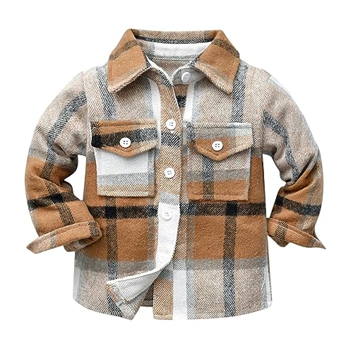 Winzik Toddler Boys Long Sleeve Button Down Shirt, Kids Baby Boys Girls Flannel Shirts Christmas Plaid Dress Shirt 1-6T