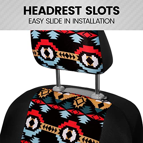 Bdk Blue Aztec Car Seat Covers For Front Seats, 2 Pack – Geometric Print Front Seat Cover Set With Matching Headrest, Sideless Design For Easy Installation, Universal Fit For Car Truck Van And Suv #TOP3