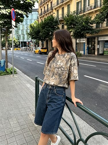 Image of MSBESYOR Camo Shirt for Women Maple Leaf Print Short Sleeve Crewneck T-Shirts Summer Oversized Tee Shirts Streetwear