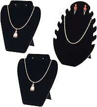 3 Pezzi Espositore Collane in Velluto Nero Porta Collane Orecchini Gioielli Espositore Stand Busto + Forma di Fiamma Espositori per Gioielli Toeletta, Vetrinetta