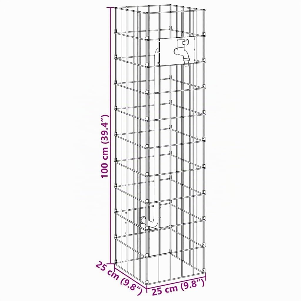 vidaXL Grifo de Gabión Plateado 25 x 25 x 100 cm Acero Inoxidable, Grifo Rectangular, Moderno, Duradero, Conector Resistente a la Intemperie, Salida Minimalista, Plata para jardín
