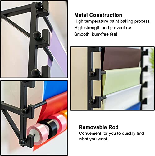 Craft Room Ribbon Storage Organizer Rack Wall Mounted Scarf Display Rack For Silk Scarf/Shawl/Ribbon, Large Capacity Wrapping Paper Storage Holder For Clothing Store/Closet (Color : Black, Size : 70 #TOP3